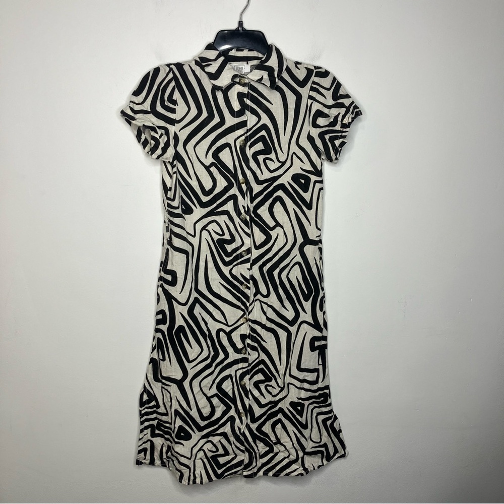 Japna artistic flax‎ blend shirt dress black and cream size small